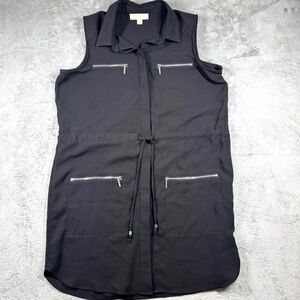 Michael Kors Womens 14 Black Utility‎ Shirt Dress Sleeveless Zip Pocket Midi